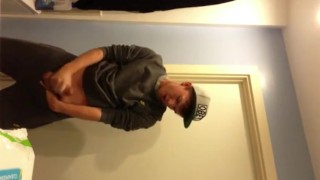 Chav Milking his Uncut Dick