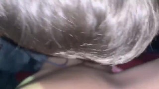 Young college teen getting sucked off in car