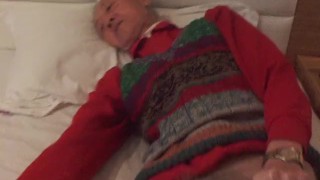 Asian grandpa in bad, college young Asian gay