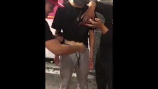Hot Asian boy Jerking off he’s friend in public, gay young Asians