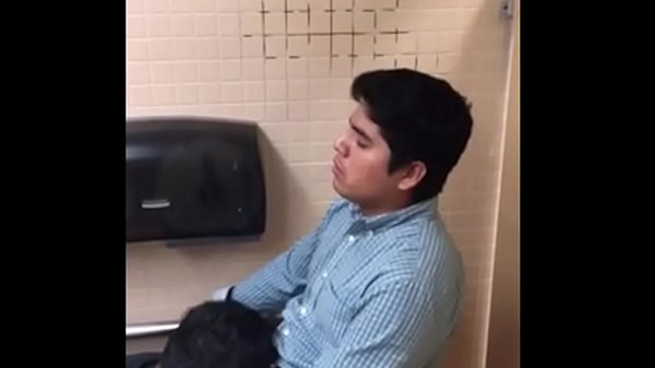 Spy 2 str8 guys blowjob in public WC