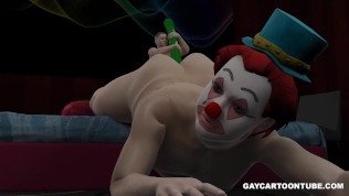 3D cartoon clown sucks cock and gets toyed by a mini hunk