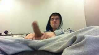 Cute College Boy in Sweats and Hoodie strokes and shoots