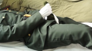 NCO in army dress uniform jacking off and cum, best young Asian gay sex