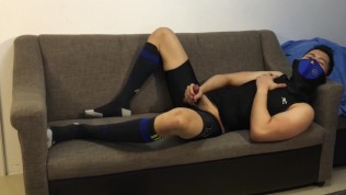 Post-workout jerk-off: Slowmo cum in tights and football socks, Asian gay men