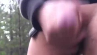 Big Swedish penis pissing and shooting cum in outdoor woods.