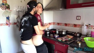 My boyfriend fucks me in the kitchen, amateur first time gay