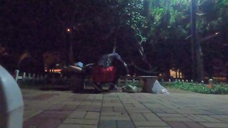 Boy in black silk seduces passers-by on the side of the road for oral sex