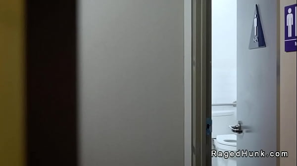 Muscle gay strangers fuck in public mens room